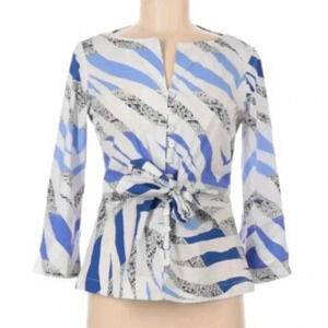 {FINLEY} Coolee Cinch Chevron Zebra Buttoned Front Tie Blouse